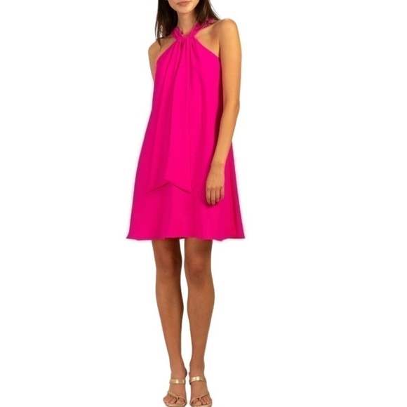 Trina Turk NWT Small Verge Mini Dress Women's Sleeveless Tie Neck Fuschia Pink - Picture 1 of 14